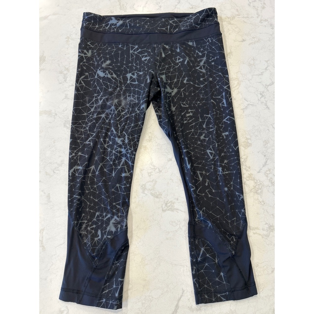 Lululemon Run Inspire Crop II Women 8 Black Gray Geometric Mesh Leggings